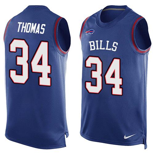  Bills #34 Thurman Thomas Royal Blue Team Color Men's Stitched NFL Limited Tank Top Jersey